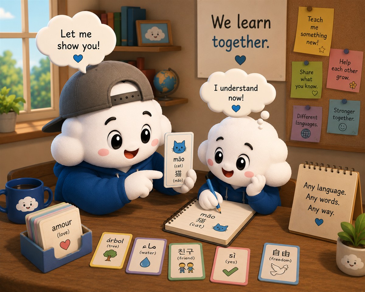 One MyWika cloud showing another a flashcard, the second understanding